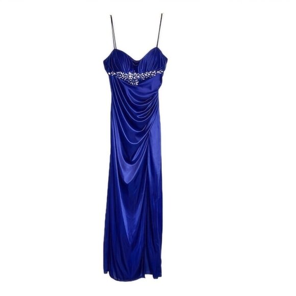 reign on Dresses & Skirts - Reign On Bright Navy Blue Satin Speghetti Strap Formal Dress with Rhinestones L